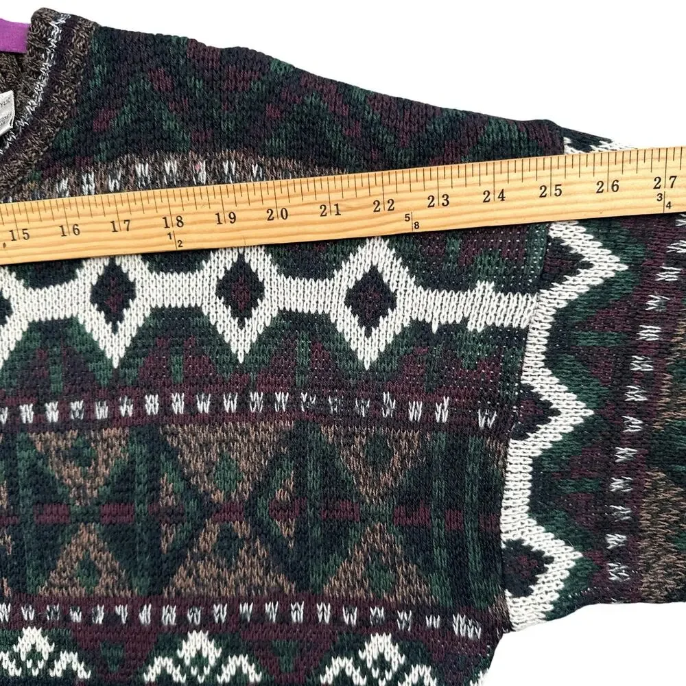 VTG 90s Sweater L Grandpa Jumper Chunky Kurt Cobain Barnaby Grunge Abstract Busy